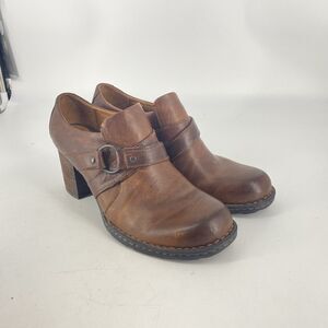Børn Deena Brown Leather Ankle Booties Women’s Size 9 Block Heel